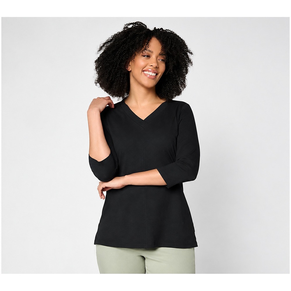 Belle by Kim Gravel TripleLuxe Linen V-Neck 3/4 Sleeve Top
